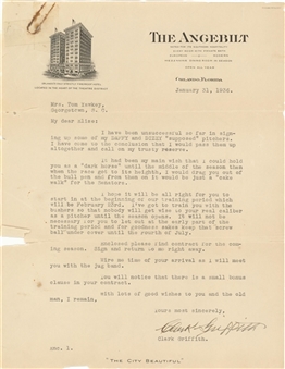 1936 Clark Griffith Signed Letter To Elise Yawkey With Signed Uniform Players Contract (Beckett)